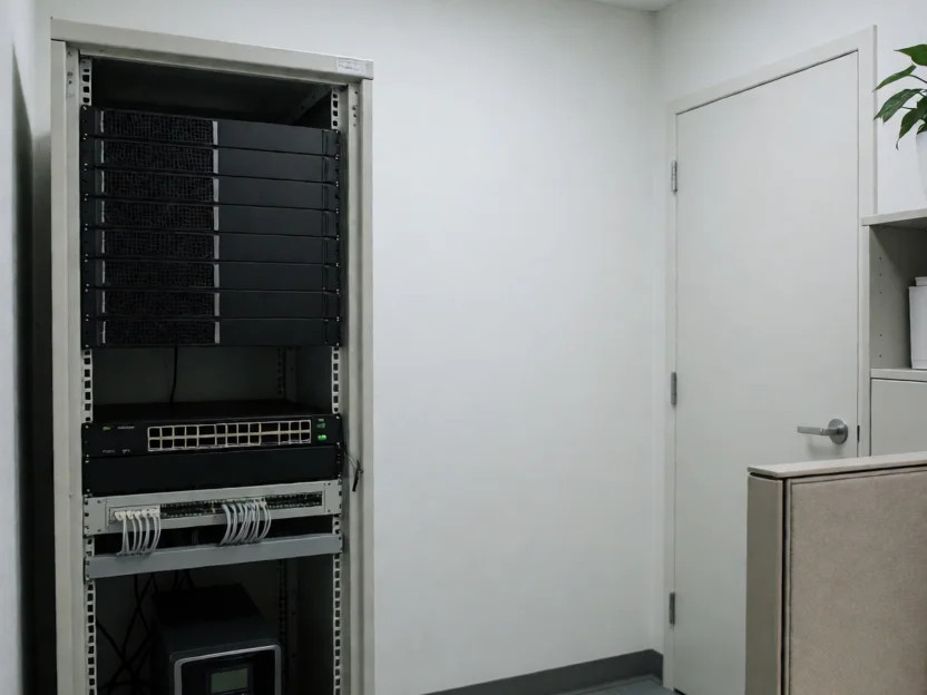 Kleine serverruimte met een open rack